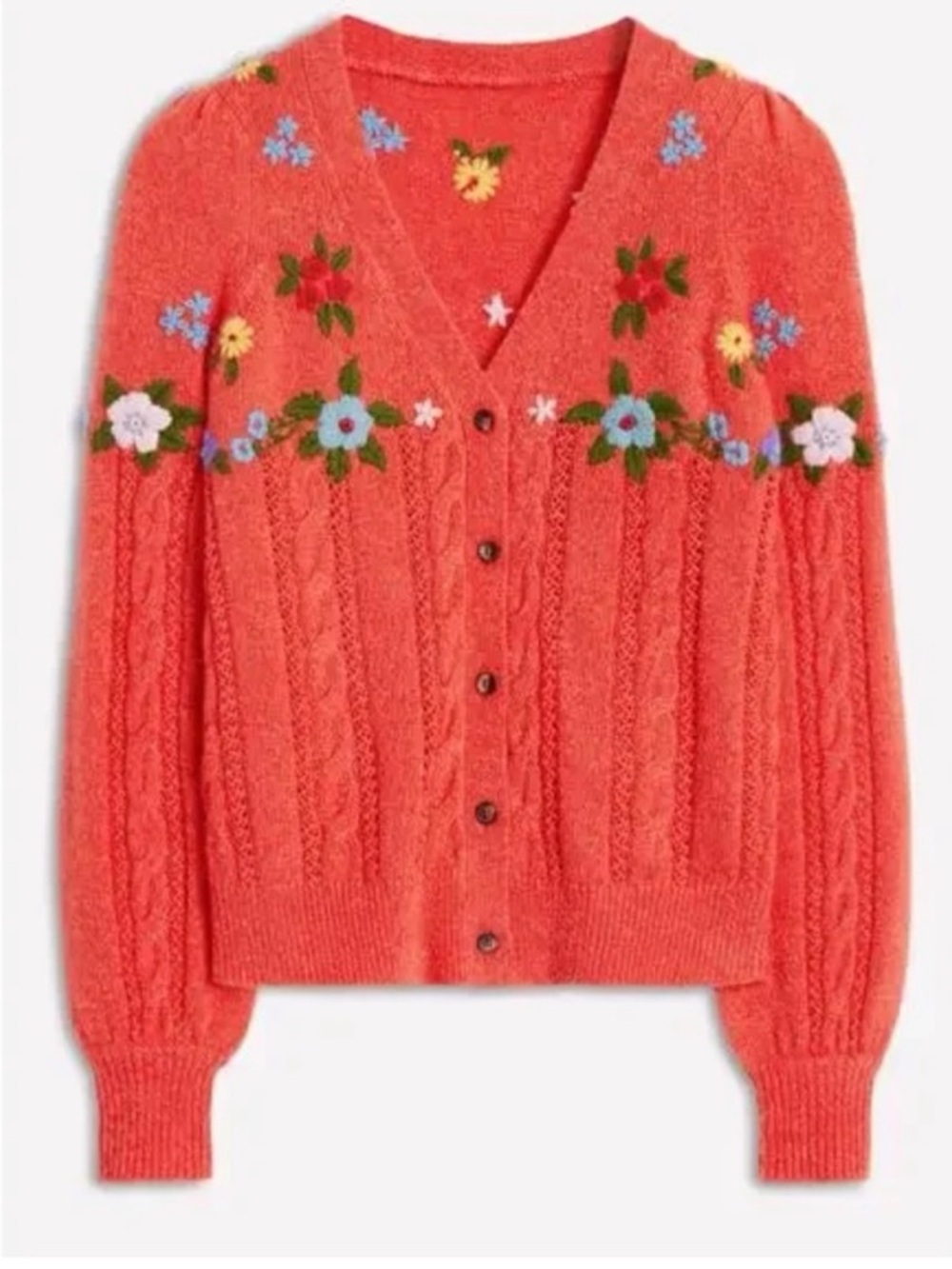 Boden Coral Knit Cardigan with Embroidered Floral Detail - Picture 2 of 7